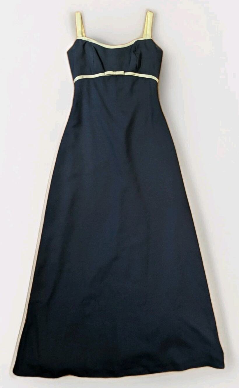 Vtg Jim Hjelm Occasions Dress Womens 10 Blue Formal Evening Maxi Bow Accent USA